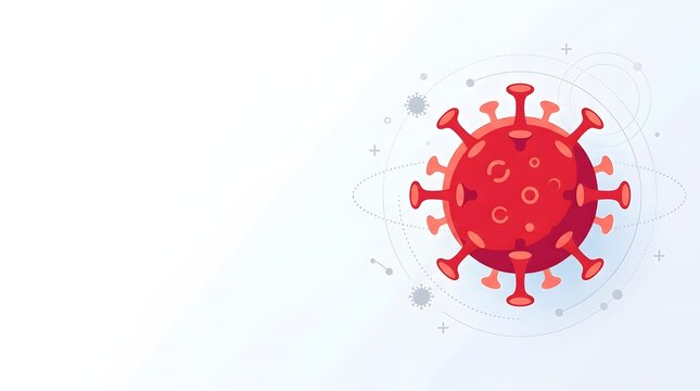 Detailed red coronavirus structure with spikes against a clean white background