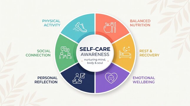 Self-care awareness infographic with colorful segments