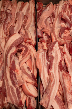 Raw meat cuts on a butcher counter in Da Lat Vietnam