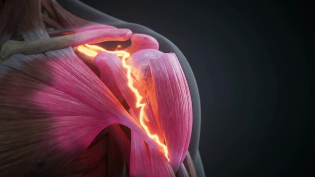 Human Shoulder Anatomy Pain - Rotator Cuff Inflammation and Muscle Soreness Animation - Medical 3D Rendering 4K Footage
