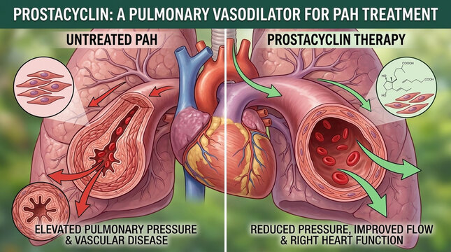 Prostacyclin Therapy for Pulmonary Arterial Hypertension PAH Heart and Lungs Diagram