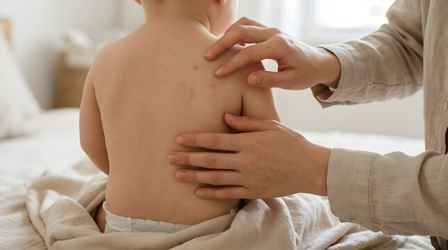 Doctor examining a young childs back during a medical checkup in clinic