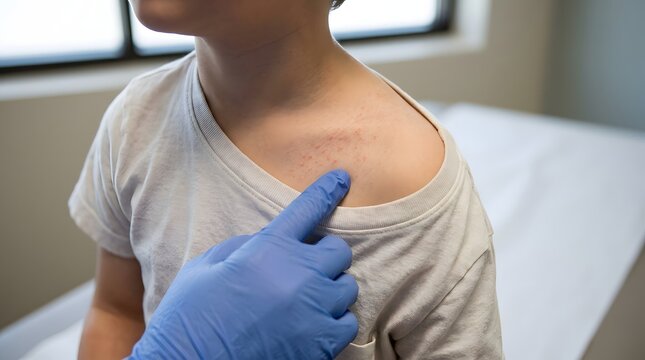 Doctor examining a child's skin for a potential rash or medical condition