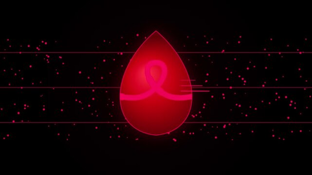 Red drop with awareness ribbon motion for healthcare and charity campaigns