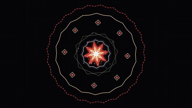 Neon geometric mandala animation pulsing star and circular pattern motion background