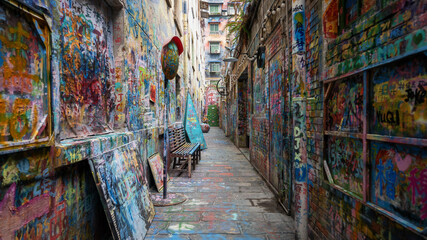 Colorful Graffiti-Covered Alleyway in Taichung, Taiwan © DinhBaoTran