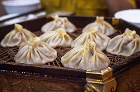 Steamed Dumplings in a Bamboo Steamer