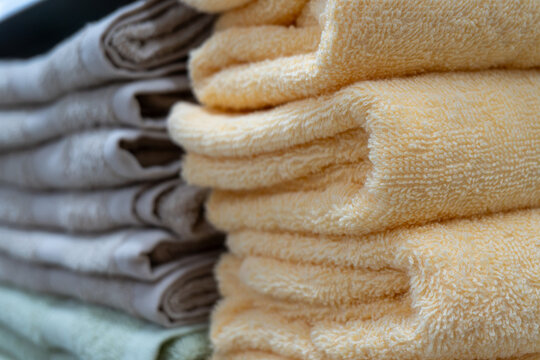 Folded towels on a shop display in Da Lat Vietnam