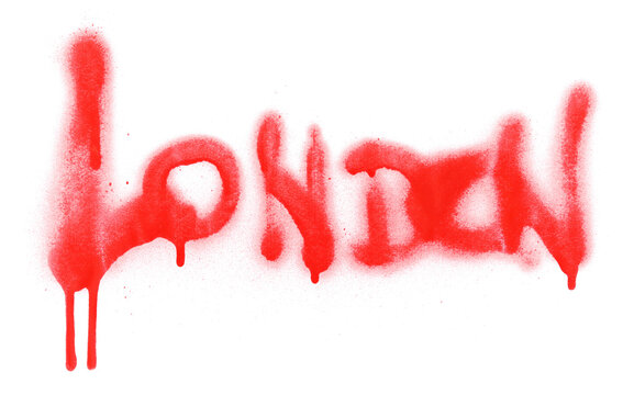 London text graffiti red spray paint isolated on white background