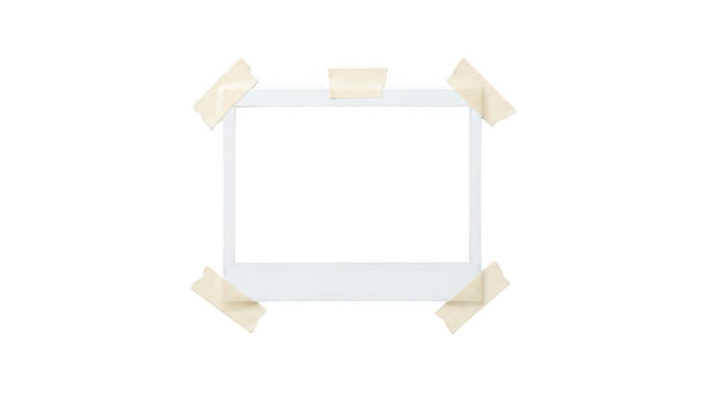 Polaroid frame mockup, instant photo frame taped with adhesive tape. Blank paper photo frame template, empty picture frame for memories and design isolated on Transparent Background