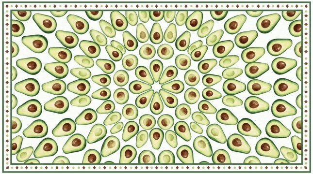 Watercolor Avocado Pattern Border