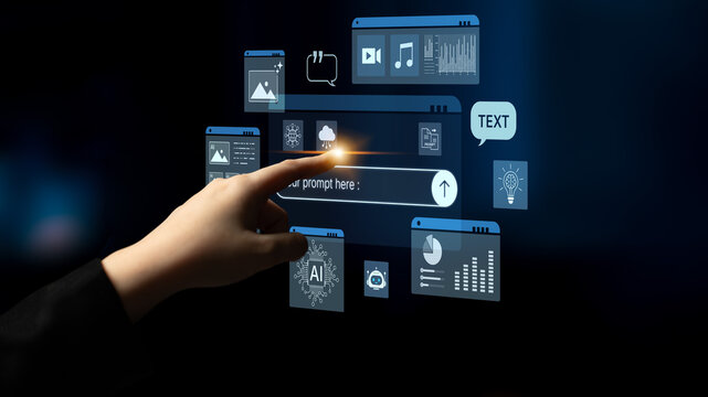 Prompt driven AI interface enabling text, image vision, audio and media video data neural asset and tool in smart creation chat workspace edit. Future NLP AI native visual reasoning omni model. Corpus