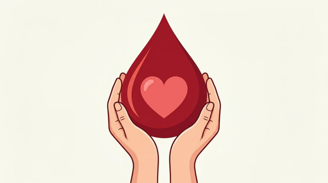 Hands Holding Red Blood Drop with Heart Symbol Blood Donation and Medical Concept