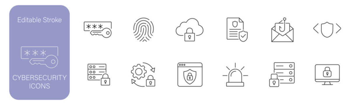 Cybersecurity Editable Stroke Line Icon Set
