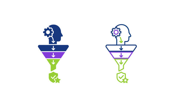 Sales funnel vector illustration with human head and gear icon