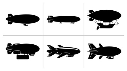 Airship and blimp silhouettes set with dirigible and zeppelin for aviation and travel logos © Nasir