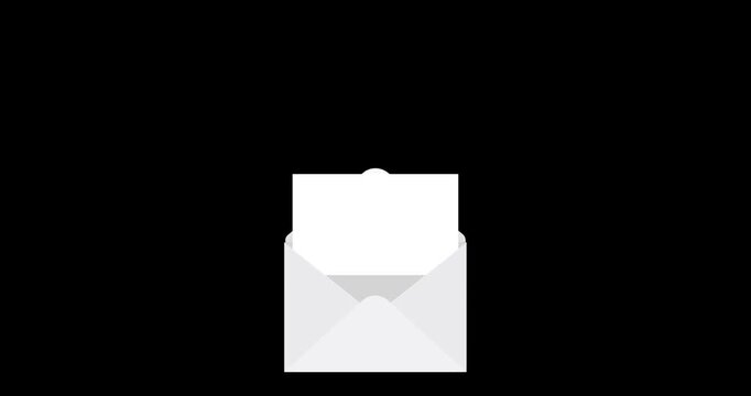 Mail Envelope Icon. Animation Opening with Blank Card Message Notification Motion on transparent alpha channel background. . Design for mail presentation, for office messages or documents sending.