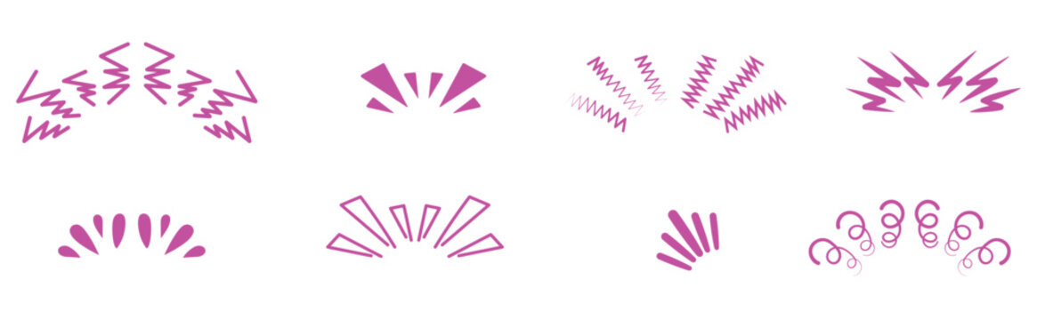 Set of purple comic style explosion and shock effect elements for manga or cartoon expressions