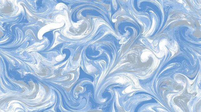 Seamless blue and white marbled swirl pattern with flowing fluid waves, elegant abstract texture, liquid motion and decorative surface design