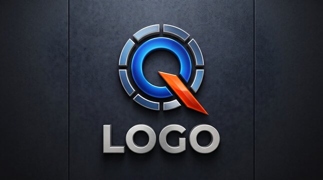 3D Letter Q Logo Mockup on Dark Matte Panel Wall Background