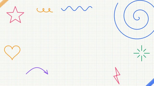 Colorful marker doodles drawing themselves on graph paper with tape and a highlighter