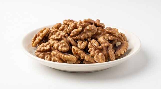 Walnut halves on white background