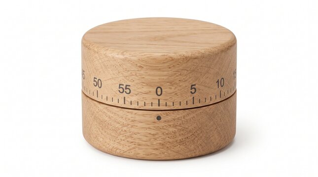 Round wooden kitchen timer isolated on white background for cooking