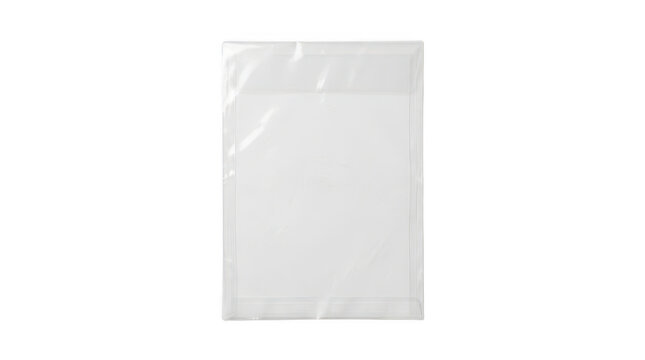 Transparent plastic packaging bag mockup. Clear polyethylene pouch for retail products and shipping. Blank polymer wrapper design isolated on Transparent Background