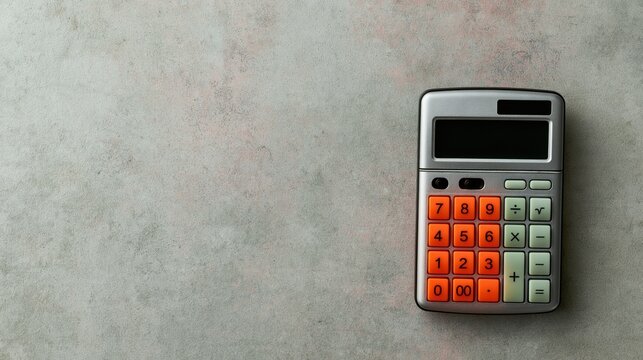 Close-up of a calculator glowing like it found the perfect number on soft silver background, funny business concept.