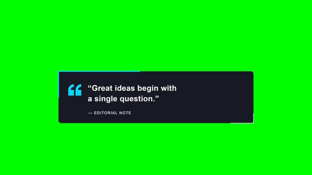 A premium editorial quotation callout featuring a deep charcoal panel, oversized cyan quotation mark, crisp white quote text, subtle border accents, and a smaller attribution line. The box expands wit