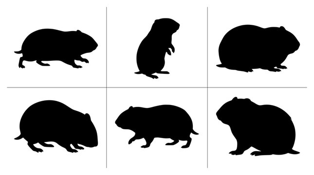 Lemming silhouettes set with figures in various poses for wildlife or nature design