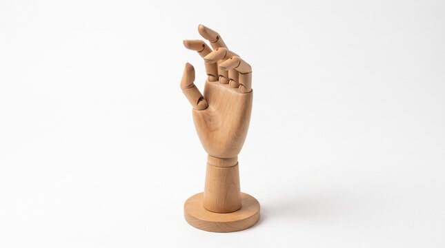 Articulated wooden hand model for drawing and sketching isolated on a