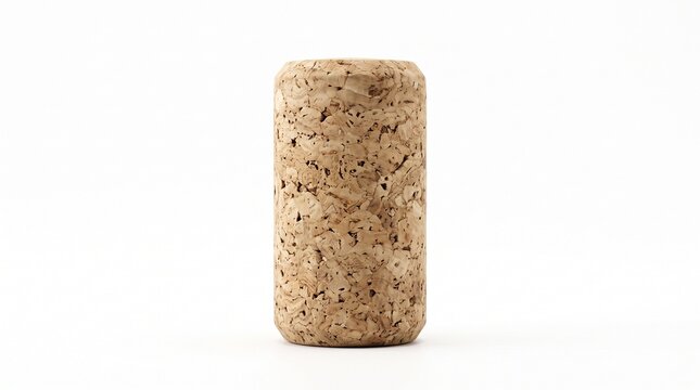Single natural brown wine cork stopper standing upright isolated on a