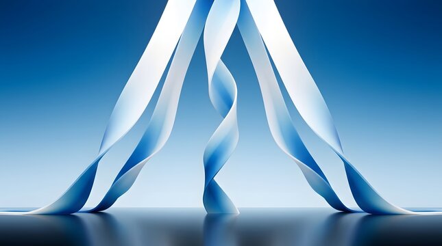 Elegant abstract blue and white ribbons flowing gracefully against a gradient background, creating a serene and modern digital wallpaper suitable for corporate presentations and creative design