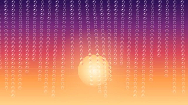 Glass bead curtain swaying before a glowing sunset with tiny inverted reflections seamless loop