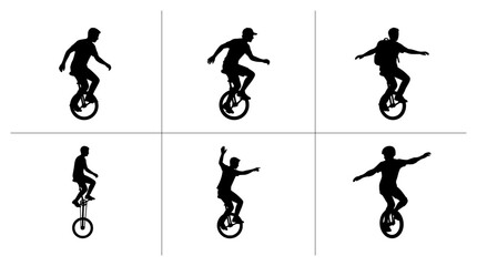 Cyclist silhouettes set with figures riding unicycles for sports and leisure logos © Kazol