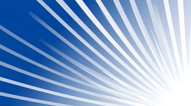 Abstract blue and white radial burst background featuring dynamic diagonal light rays emanating from a bright corner, creating a clean modern vector style design perfect for corporate presentations