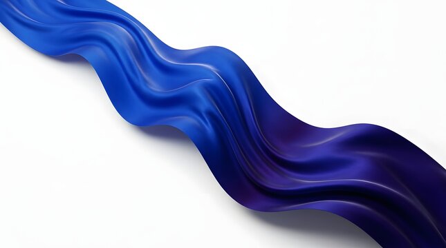 Elegant flowing blue silk fabric waves gracefully across a clean white background with soft studio lighting creating smooth gradients from royal blue to deep purple, perfect for luxury commercial