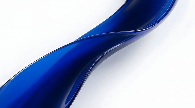 Elegant glossy blue abstract ribbon waves flowing gracefully across a pristine white background with soft studio lighting creating a modern minimalist composition ideal for corporate branding