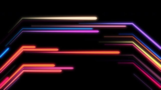 Abstract glowing orange and red neon light lines background with dark space for tech design