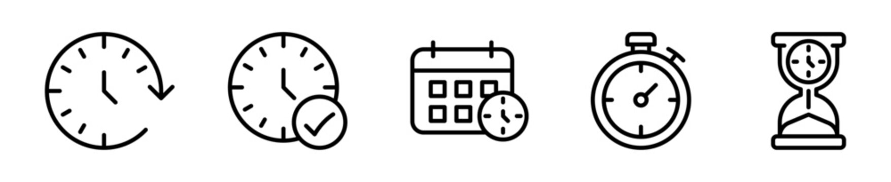 time clock icon line style schedule deadline hour management vector set