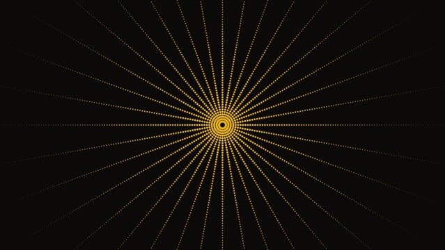Abstract background, featuring a central, golden sunburst pattern, made of small, dots radiating outwards, on a solid, dark black backdrop
