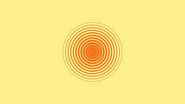 Abstract background, featuring a central, radiating pattern of, concentric orange circles, on a light, yellow backdrop with, thin line