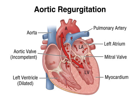 Aortic regurgitation medical heart diagram illustration isolated on white background