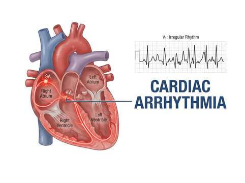 Cardiac arrhythmia with irregular heartbeat ecg diagram isolated on white background