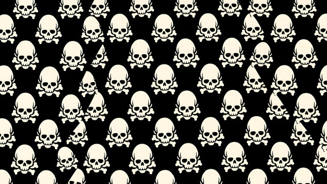 Seamless Skull and Crossbones Pattern on Black Background for Halloween