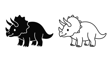 Triceratops dinosaur silhouette and line drawing on a white background © Killer Abbas