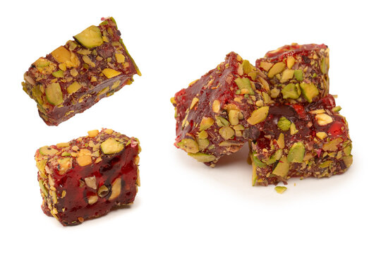 Sweet roll with pomegranate and pistachios, turkish sweets.