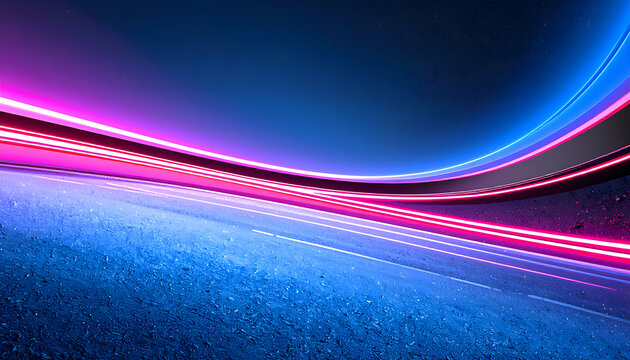Abstract 3D Background Banner with Dynamic Curved Lines and Fire Neon Accent.