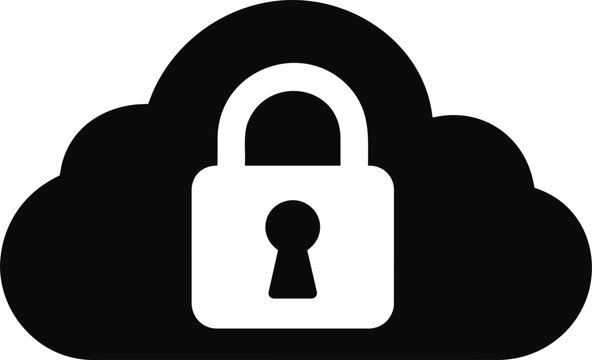Cloud Security Icon with Padlock Secure Cloud Storage Data Protection Silhouette Vector Illustration
